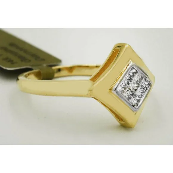 Genuine 0.36 Cts Princess Diamonds Ring 14k Gold